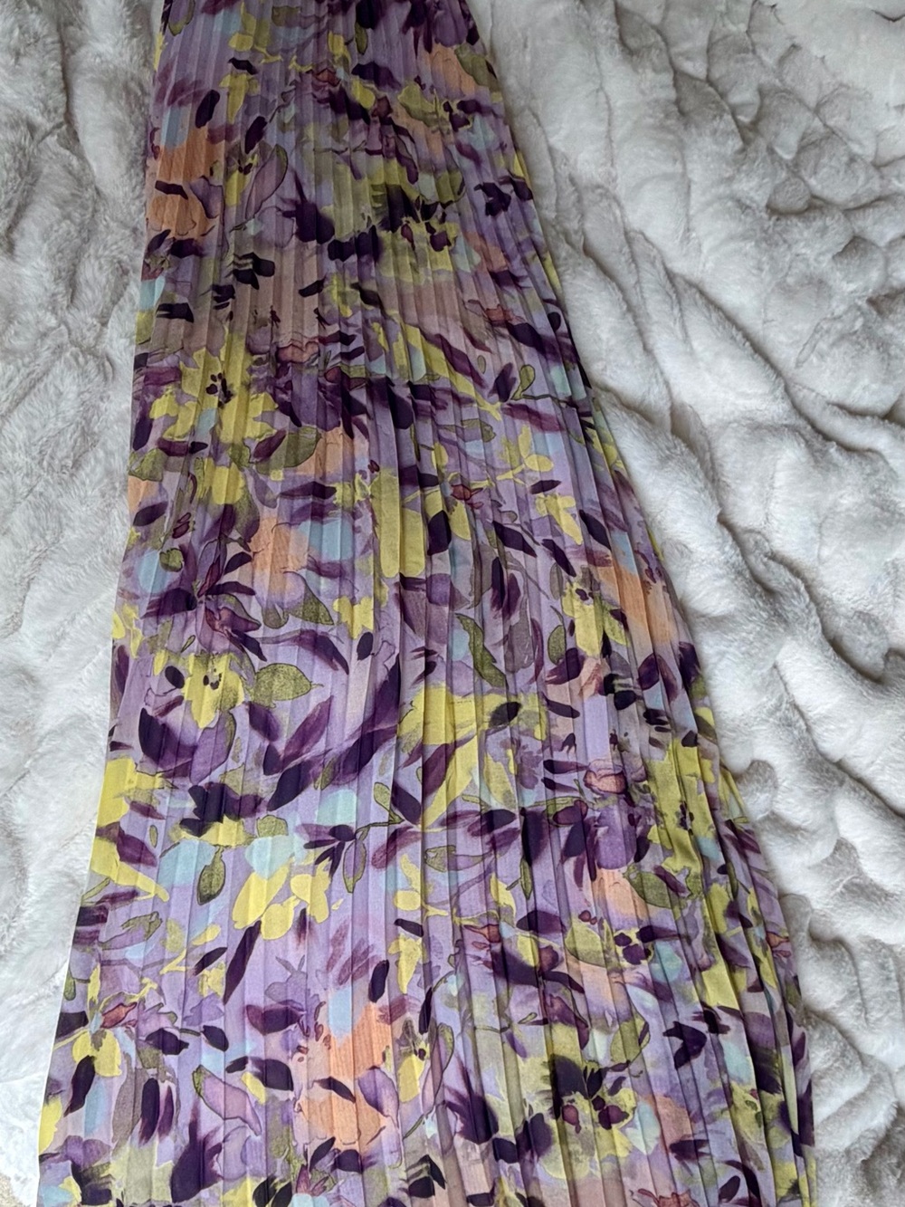 Club Monaco Purple and Yellow Floral Pleated Maxi Skirt